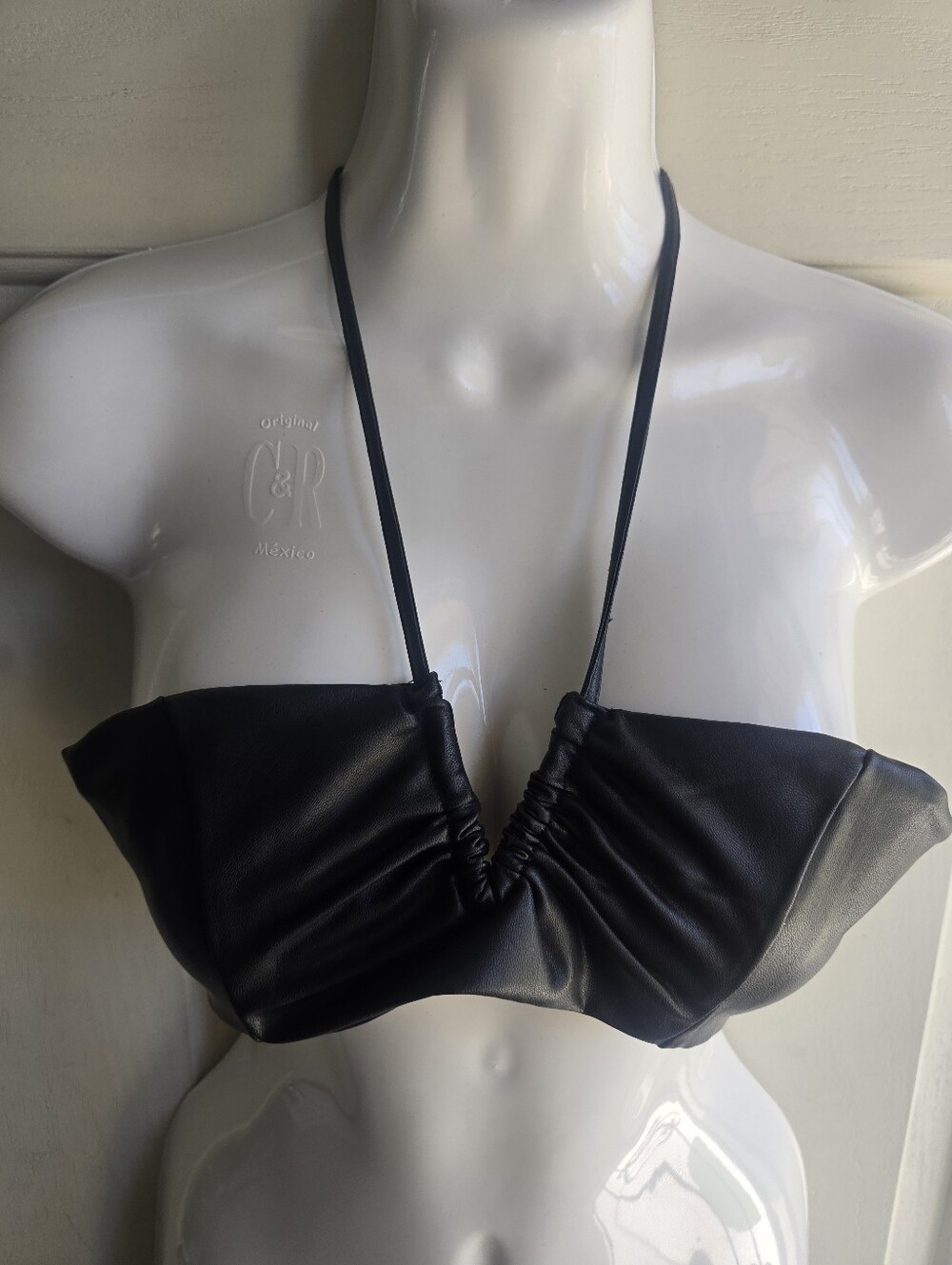Zara Black Faux Leather Bandeau Bralette